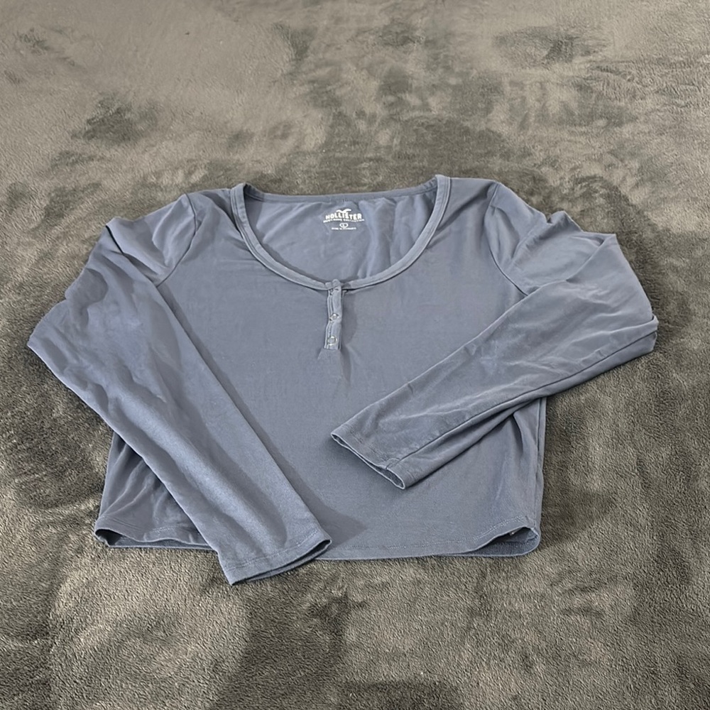Hollister Long Sleeve Top Henley Crop Top‎ Casual Blue Size S
